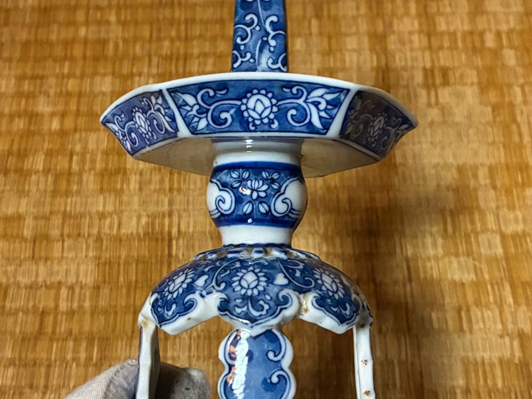 古伊万里 中国 青花 染付 燭台 一対 時代物 中国美術