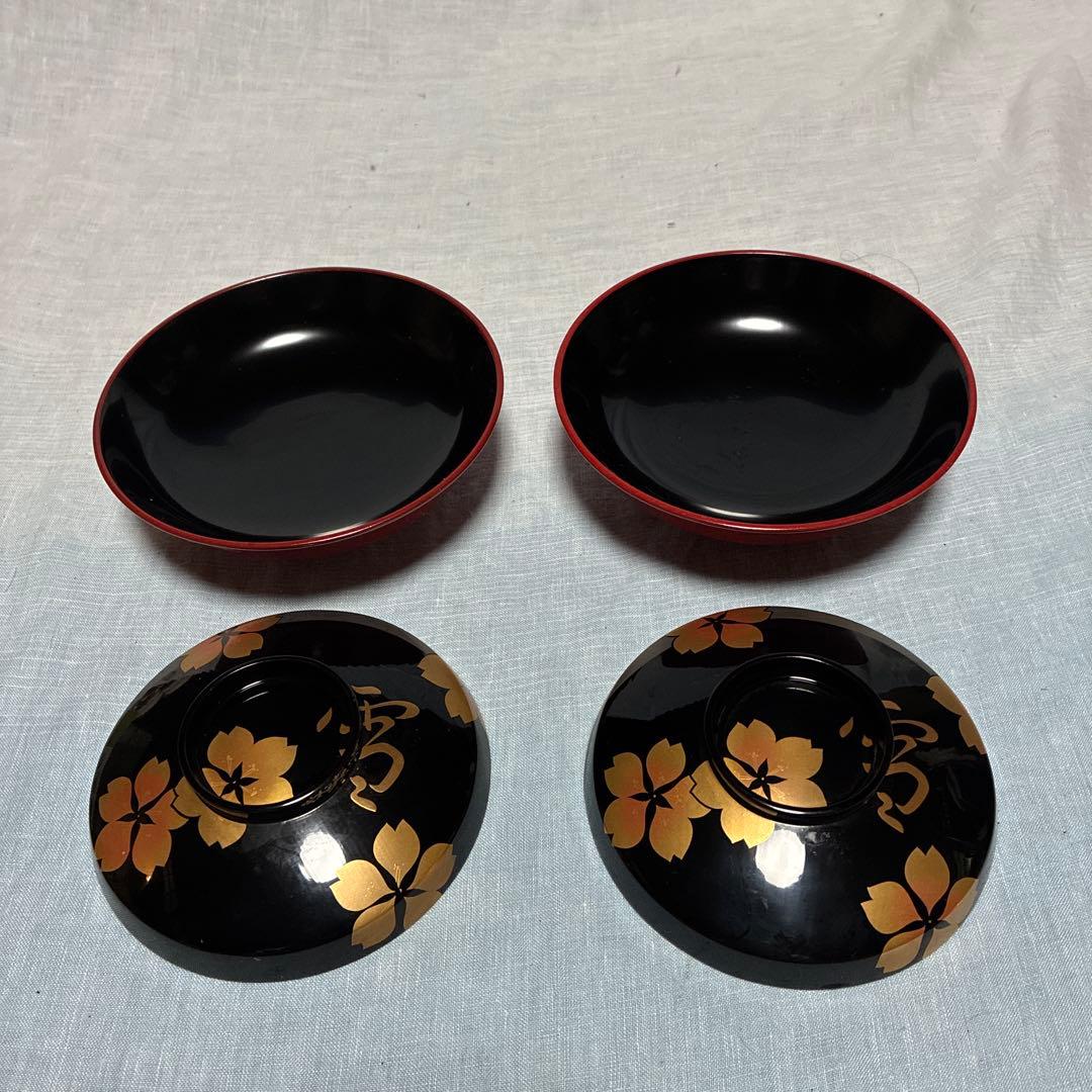 漆器 蓋付き椀 2個セット 雪月花