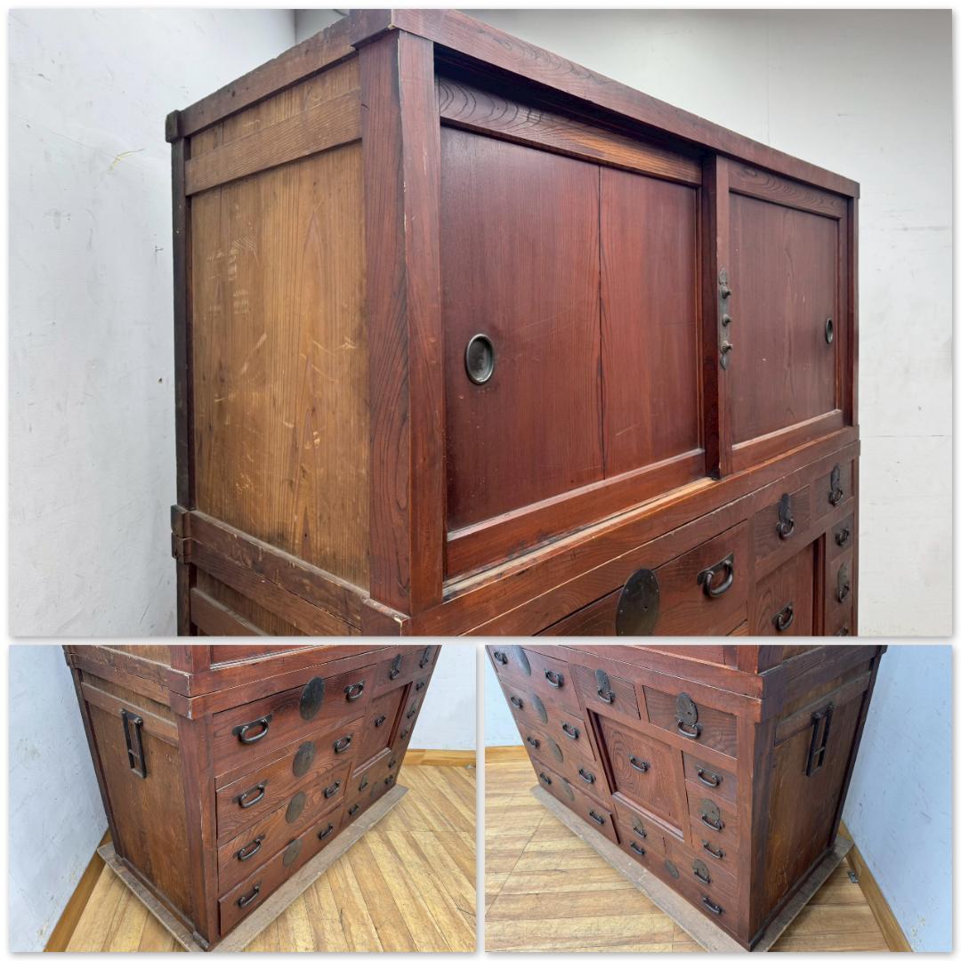 T1572☆水屋　食器棚　和箪笥　和家具　アンティーク　大型　時代箪笥　大正時代