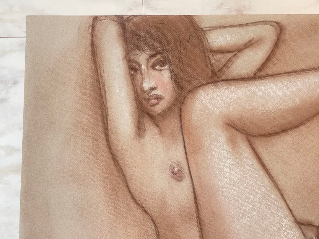 【真作】古沢岩美　大作　裸婦 パステル画
