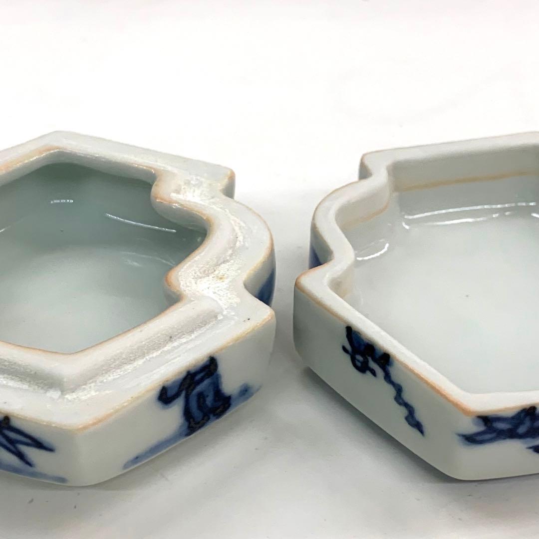 【香合　染付　松皮菱】平安桃山窯