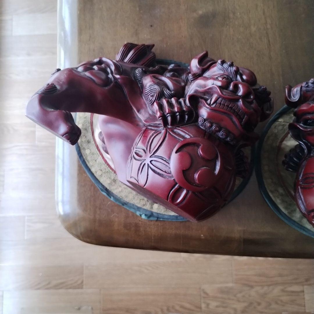 レトロ沖縄　シーサー置物　二体セットと鳥柄シート