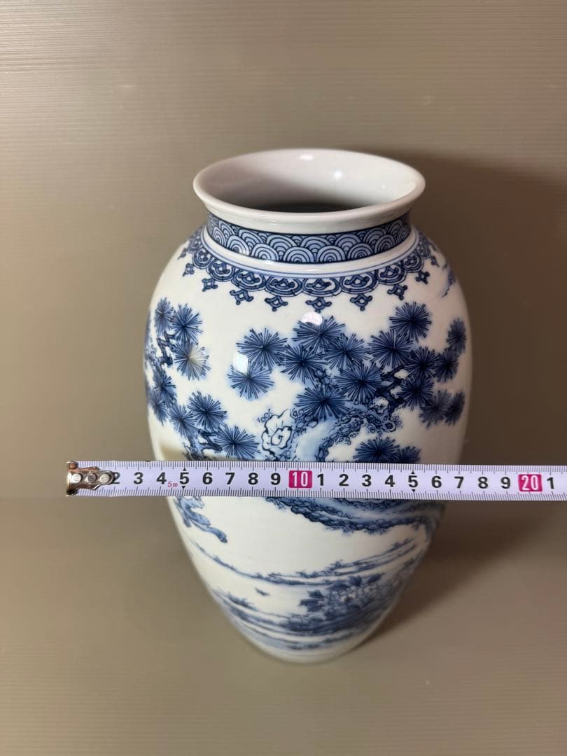 2741 三川内焼　染付唐子図　花瓶　昭和44年　陽山末太郎作