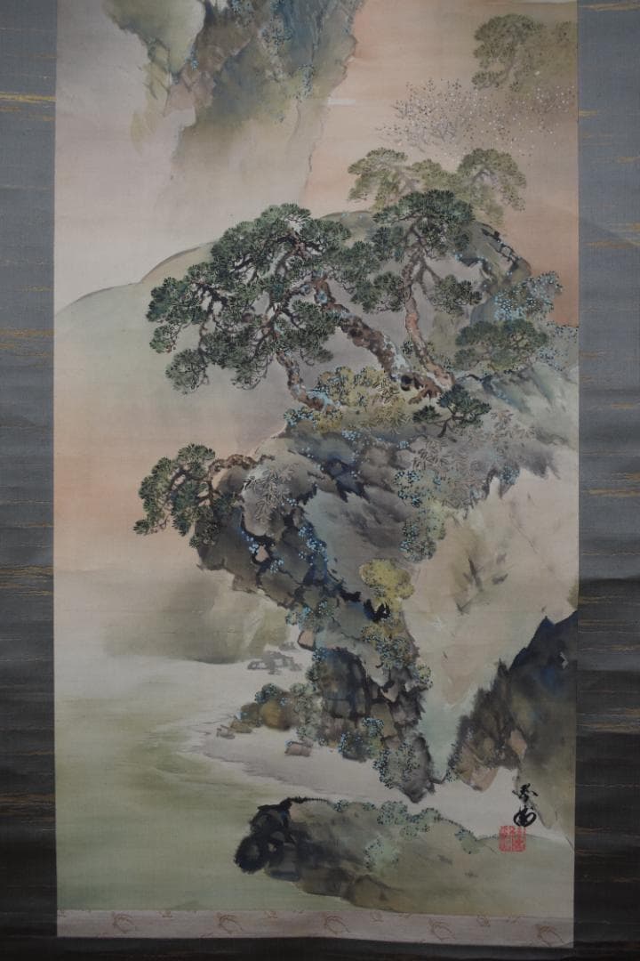 琴浦/蓬莱山図/祝事山水図/掛軸☆宝船☆Z-448