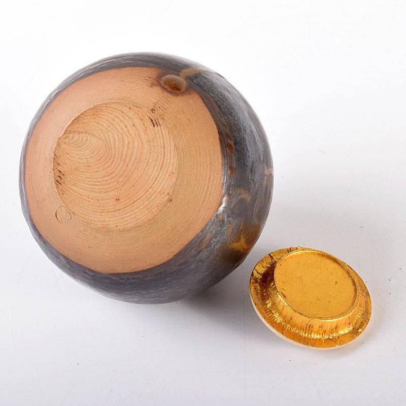 茶道具　高取焼　高取丸壺茶入　仕覆付　在銘　時代箱　V　6881