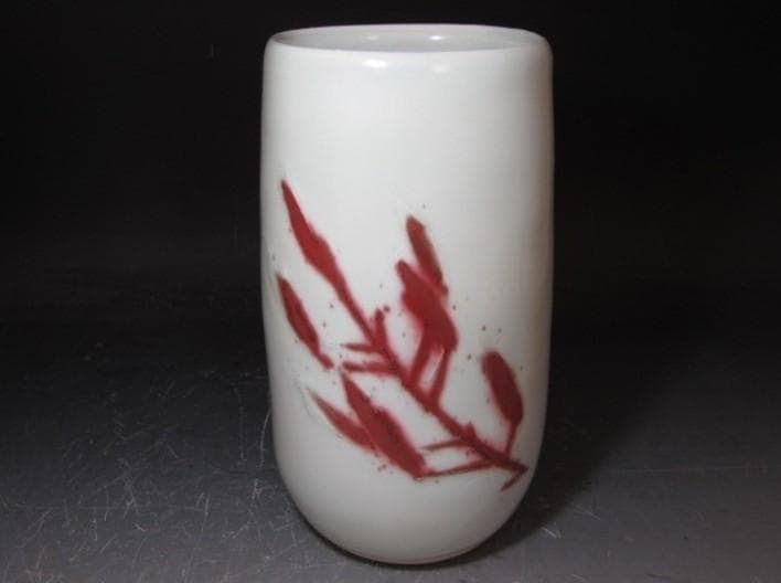 ○人間国宝 加藤卓男 釉裏紅葉文花器 共箱 K609