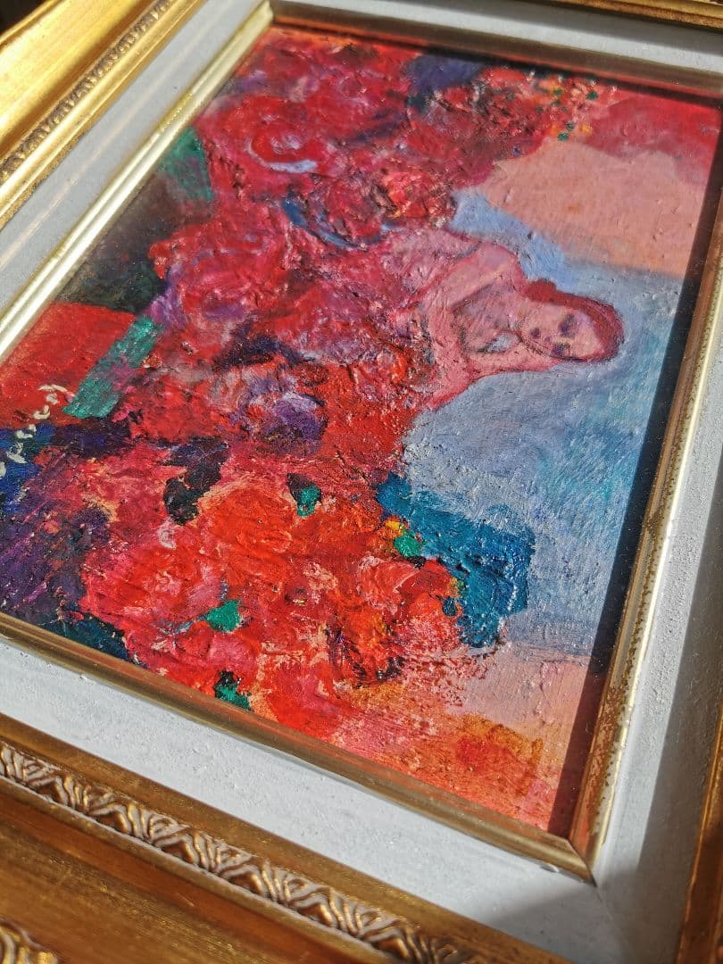 本多陽子 バラに恋する女 油彩画 F４号 署名入り金縁額装箱付き 日本美術家連盟