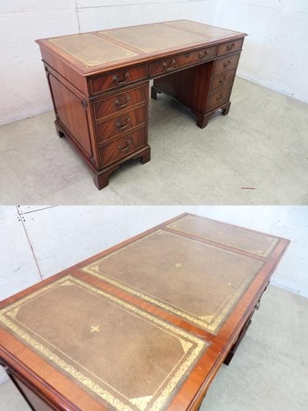 ベヴァンファンネル社■イギリス■革張り■マホガニー■両袖デスク■クラシック■