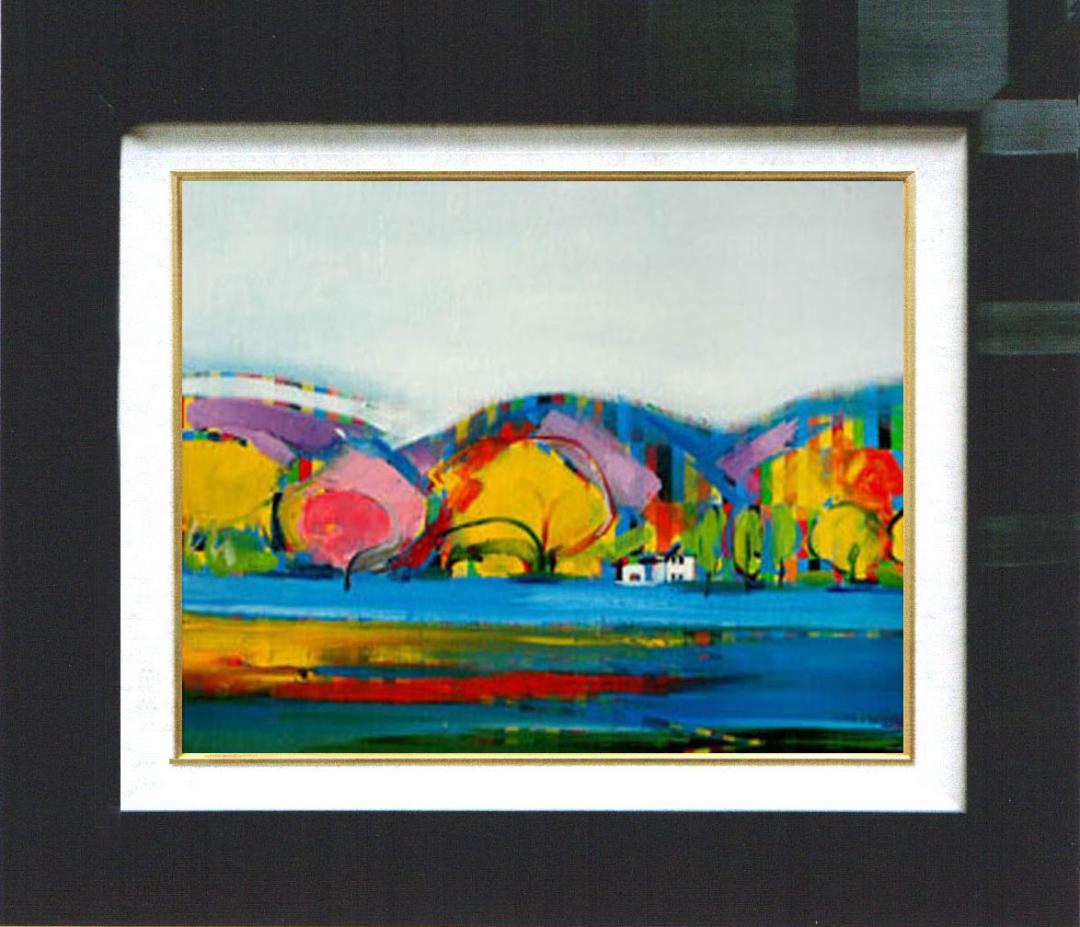 油絵 菅家令子 絵 絵画インテリア 額付(白) uF6-081811 風景 紅葉