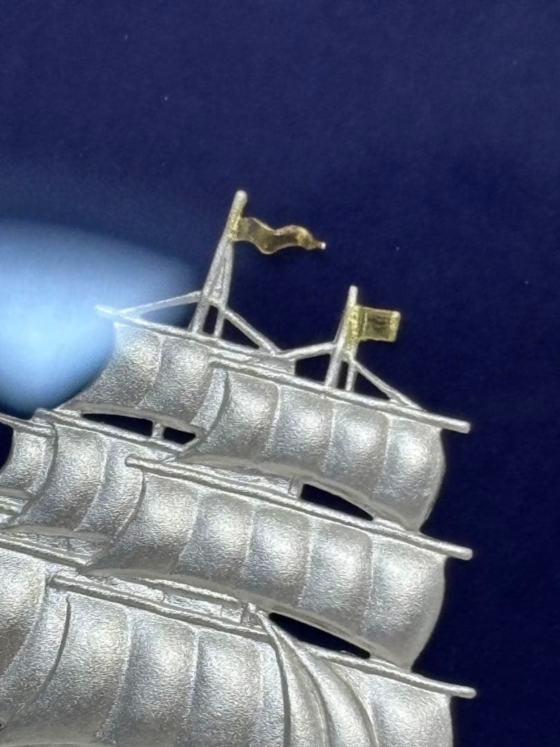 未使用美品 武比古作 純銀卓上額 帆船レリーフ　伝統工芸士 意匠登録