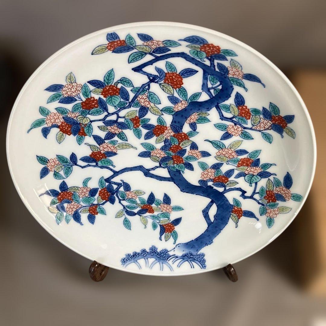 【今右衛門】色鍋島の伝統　日本名窯　人間国宝　十三代今泉今右衛門作　錦橘絵　大皿