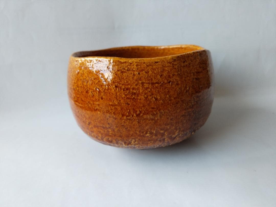 楽焼 飴釉 茶碗 木津喜楽 作 前大徳 細合喝堂 書付 銘『遠山』仕覆 新品