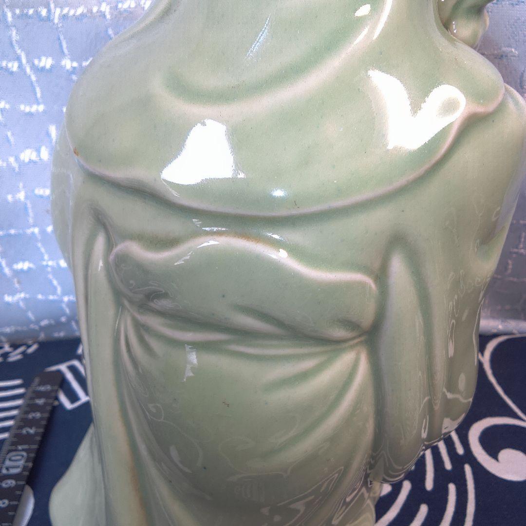 骨董４ 緑色の陶器製老賢者像 約20cm