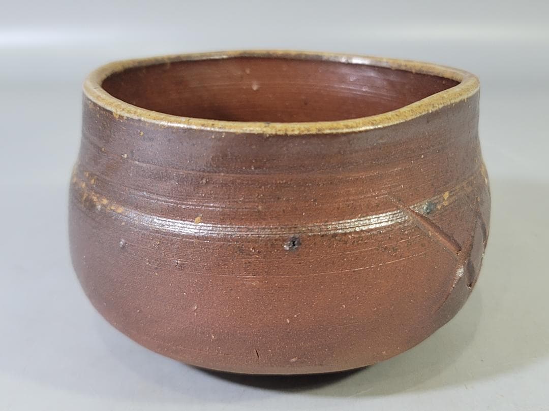 茶道具 備前茶碗 川崎靖英作 共箱 DT776