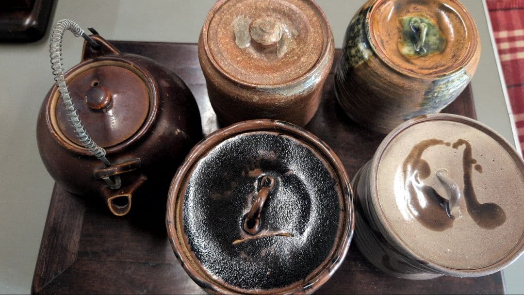 急須＋蓋付き壺セット 常滑焼風 民藝 焼き物 茶道具 茶器