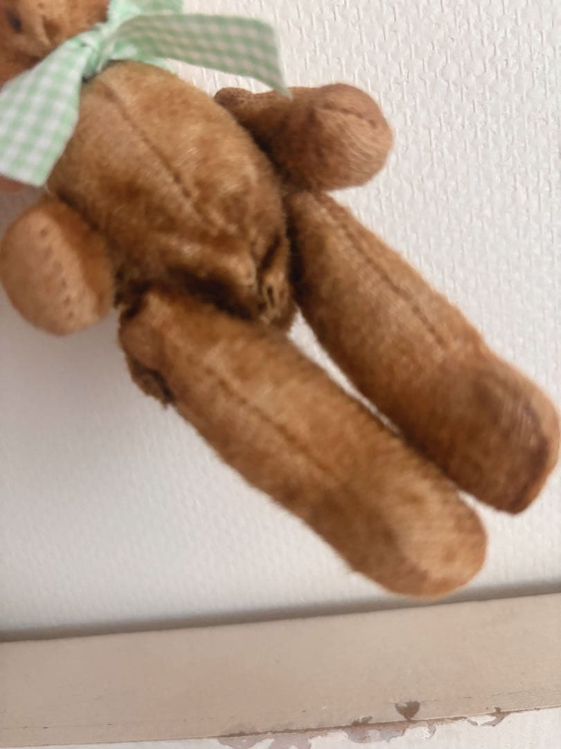 ミニベアちゃんʕ•ᴥ•緑リボンの子　アンティークベア　ヴィンテージベア