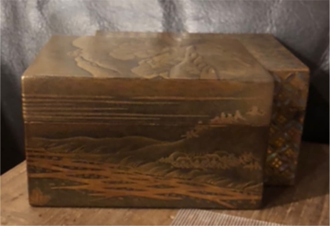 時代総蒔絵　菱型香合　螺鈿細工