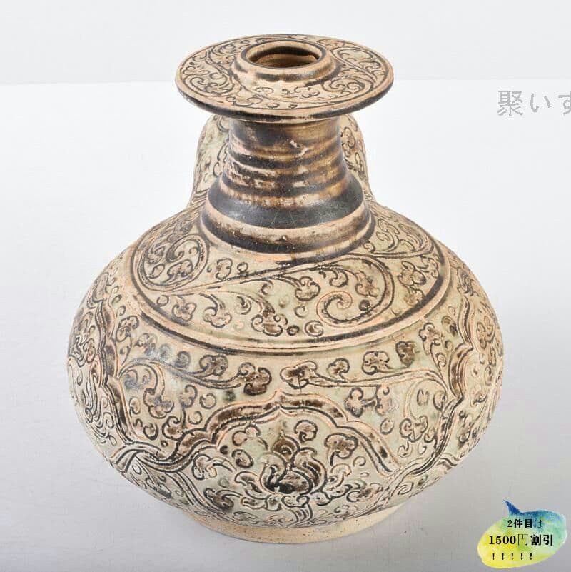 東南アジア　タイ古陶磁　鉄絵　鳳凰神獣文　乳瓶　ケンディ　M　R34726n