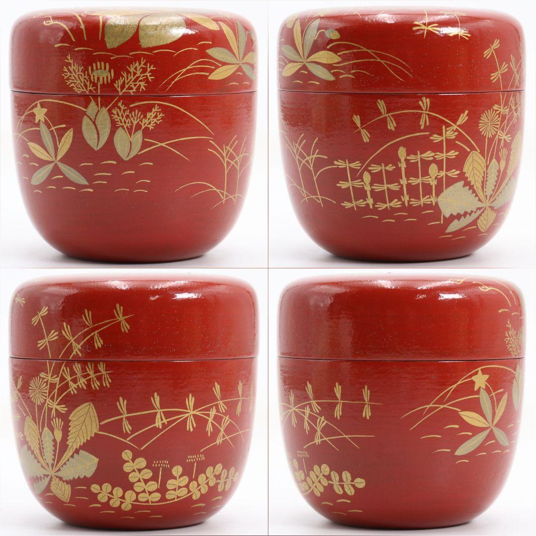 塗師 大端宗閑作 鵬雲斎好 春草蒔絵 一閑 大棗 茶道具 共箱　V935　T1