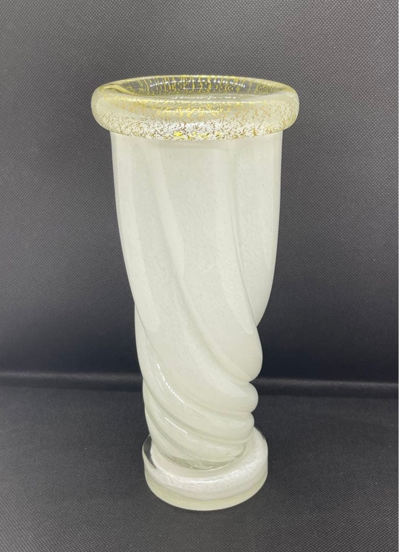 日展理事 岩田久利 ガラス 花瓶 「金彩白綱壺」共箱付き