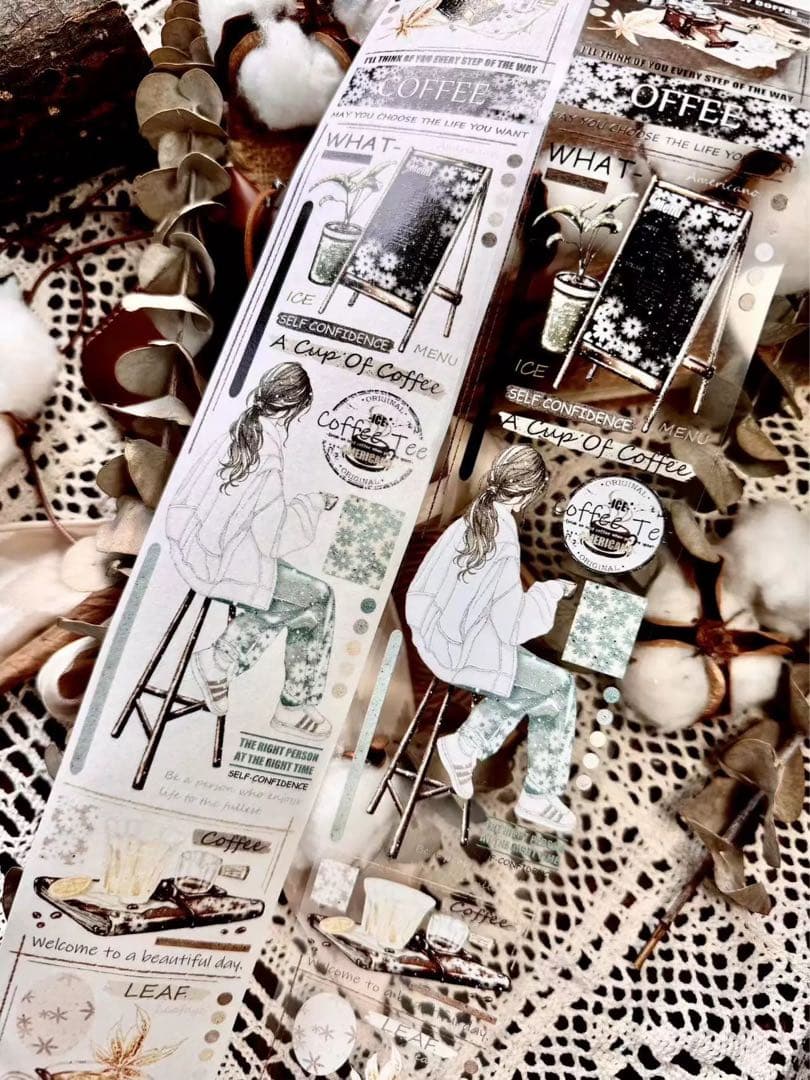 霖蓝汐原创手账《咖啡生活》海外マスキングテープ　マステ 【2242】