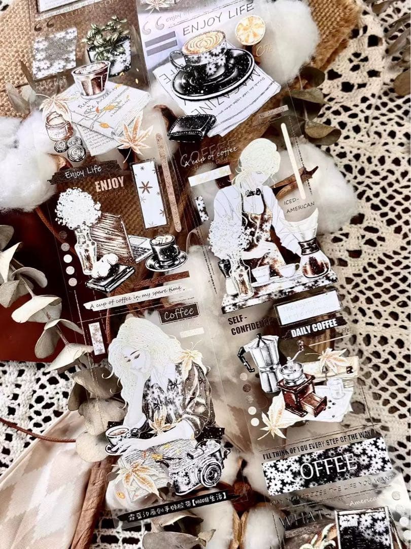 霖蓝汐原创手账《咖啡生活》海外マスキングテープ　マステ 【2242】