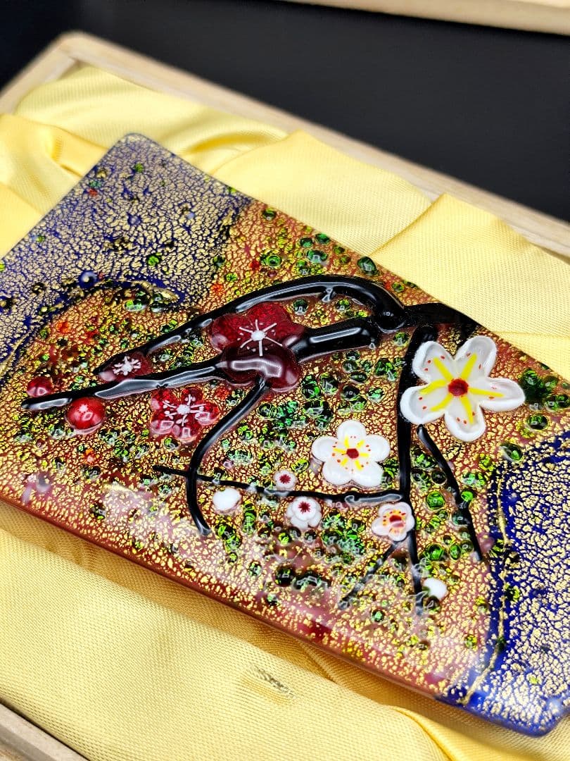 サイン有り☆超希少品☆黒木国昭 光琳 金彩象嵌 羽子板 ガラス工芸