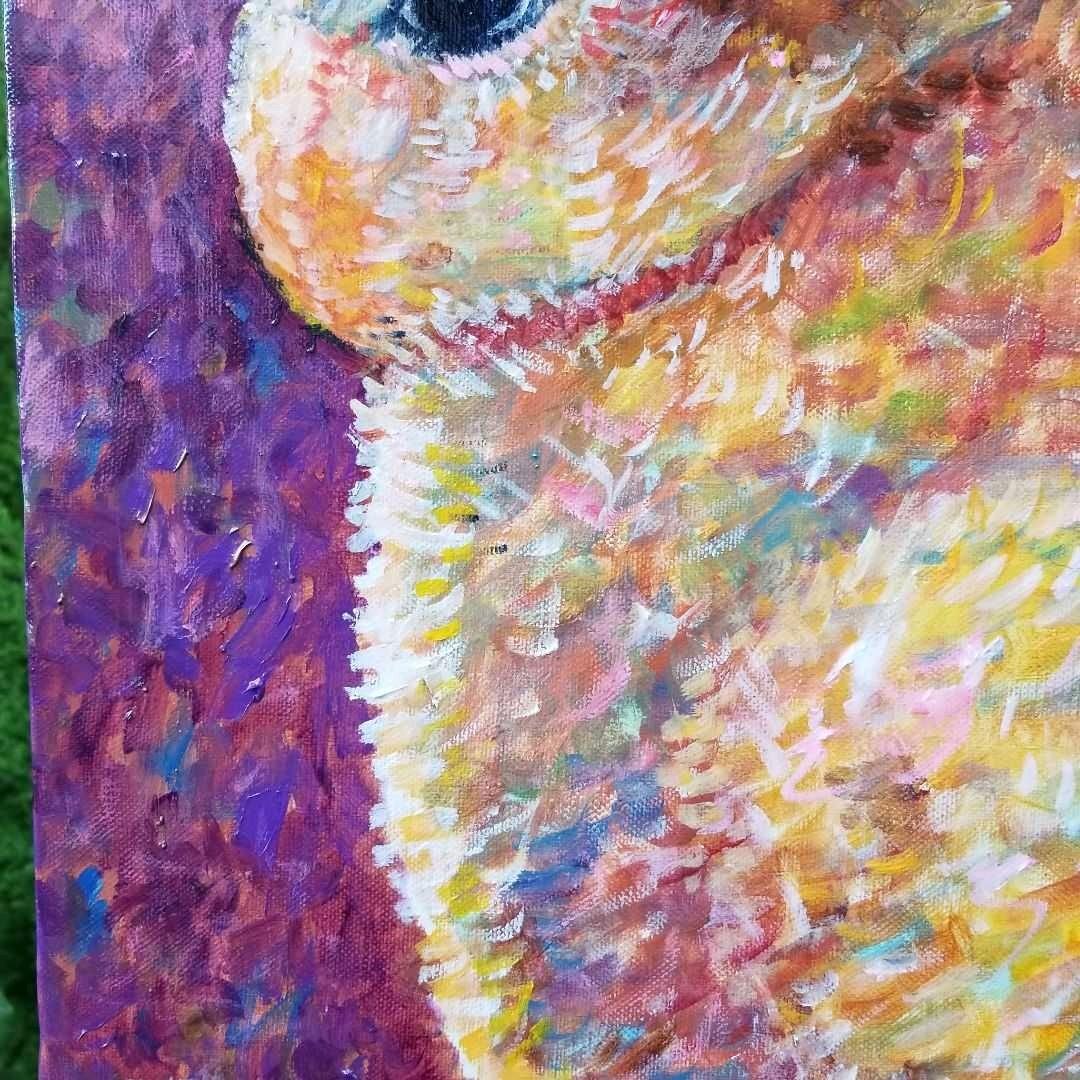 キャンバス油絵　専用　朝焼けを見る ななめうしろむきのうさぎ　印象派風