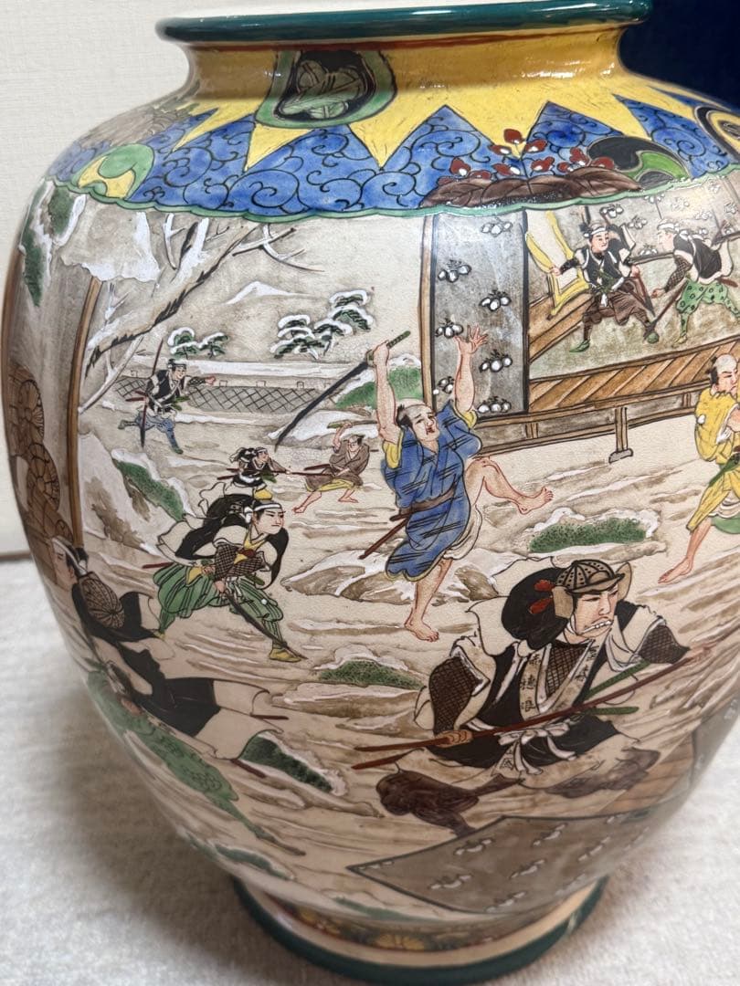 時代　仁清造　武士紋　大壺　色絵　アンティーク　送料込み260202