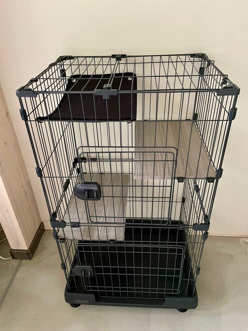 アイリスオーヤマ 猫 ケージ ミニタイプ 2段 ハンモック付き マットグレー