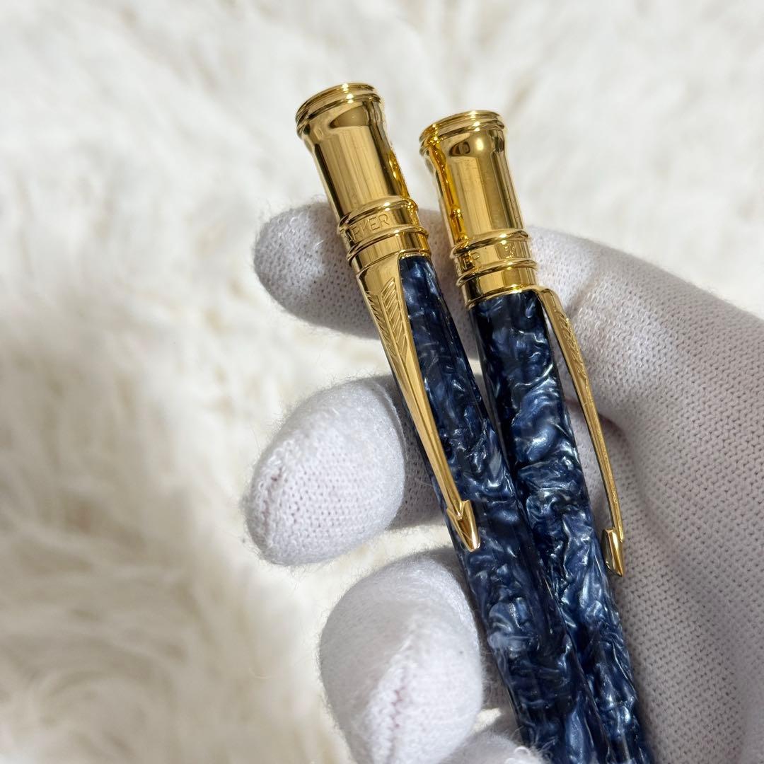 【美品】付属品多数　パーカー　デュオフォールド　マーブルブルー　2本セット