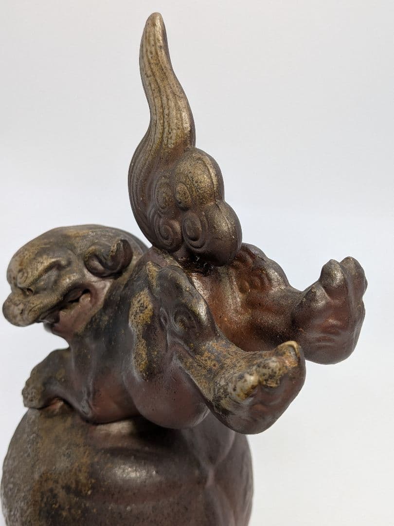 陶正園 備前焼 獅子置物 跳獅子 玉乗り獅子 縁起物 インテリア 魔除け 厄除け