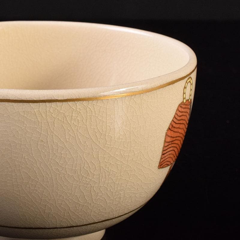 茶道具　薩摩焼　橋本陶王山作　色絵金彩　磬の図　茶碗　共箱　V　7121