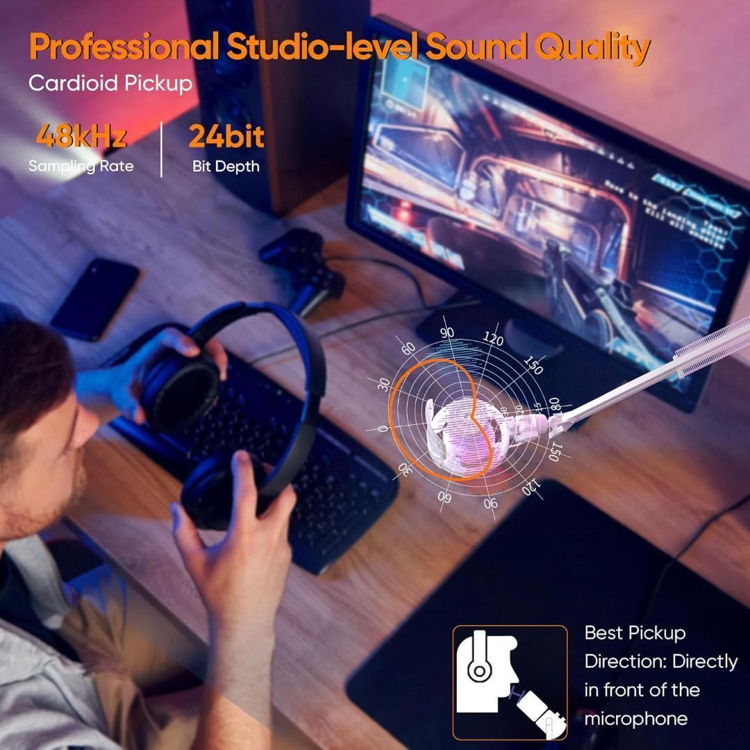 ワイヤレスUSBコンデンサーマイク ゲーミングマイク マイクセット ブームアーム