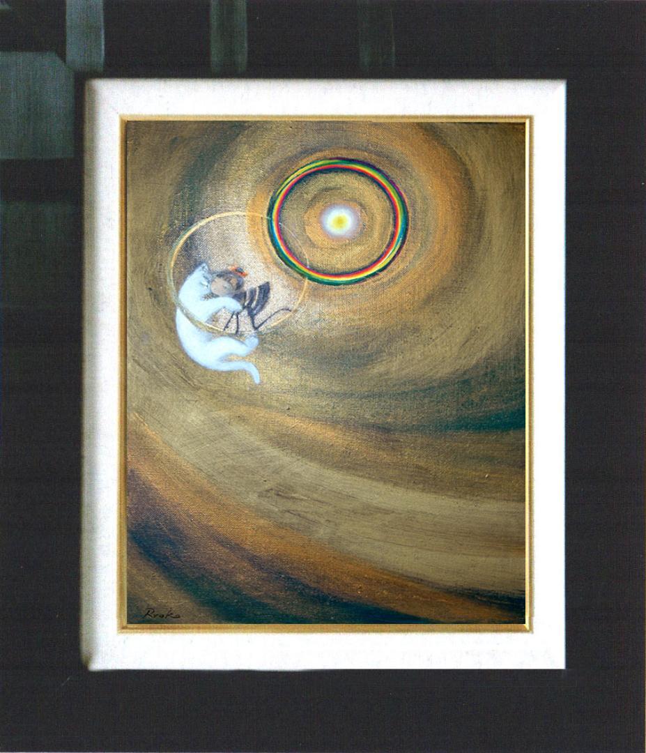 油絵 菅家令子 絵 絵画インテリア額付(銀) F4-030119 子猫子犬女の子