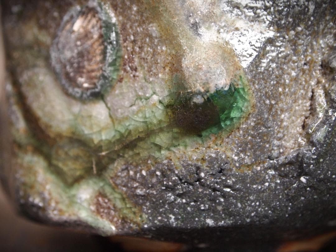 最上作★新学【師＆父：新歓嗣】★伊賀鎬茶碗★ビードロ★共箱・共布