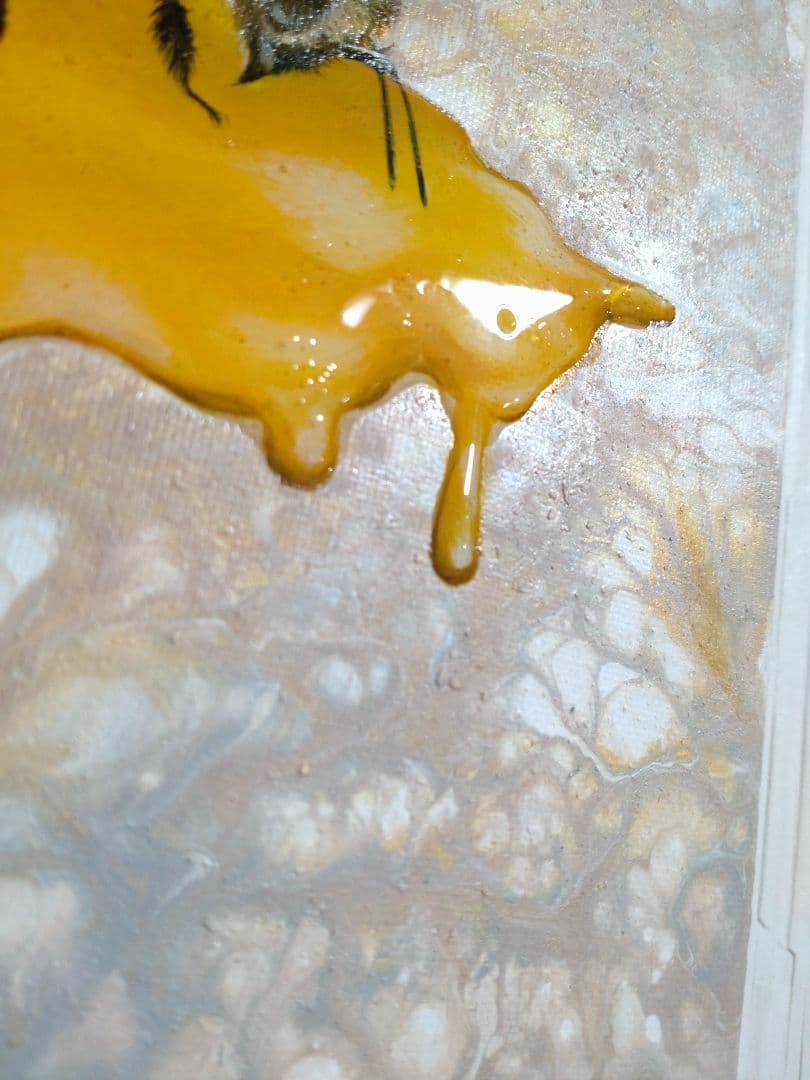 蜂の油絵【蜜】1点物の原画◆作者サイン入り◆F3号キャンバス