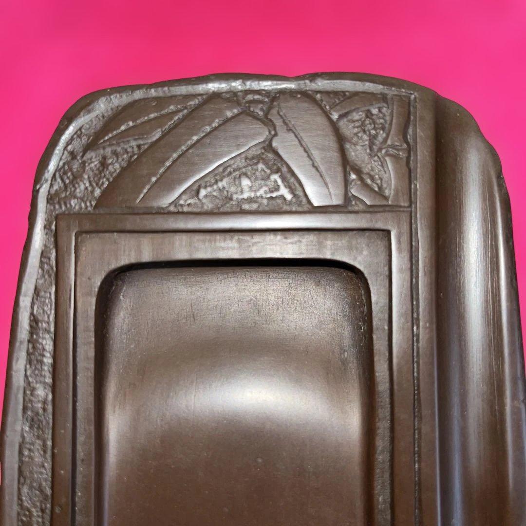 ⭕️赤間硯　彫刻蓋付き硯　木村玉池堂　木村保一　硯匠　華泉作　美品　女性好み