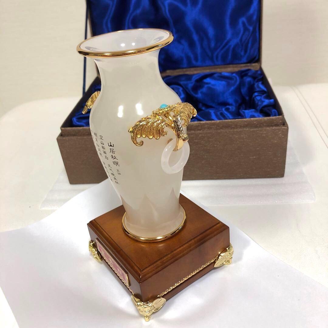 【未使用】中国美術　富貴瓶　王維　山居秋暝　花瓶　台付　中国伝統工芸　希少