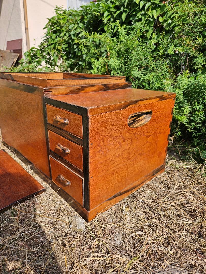 日本のアンティーク 角火鉢 黒柿×欅 玉杢 灰入れ 古民家 和室 和モダン