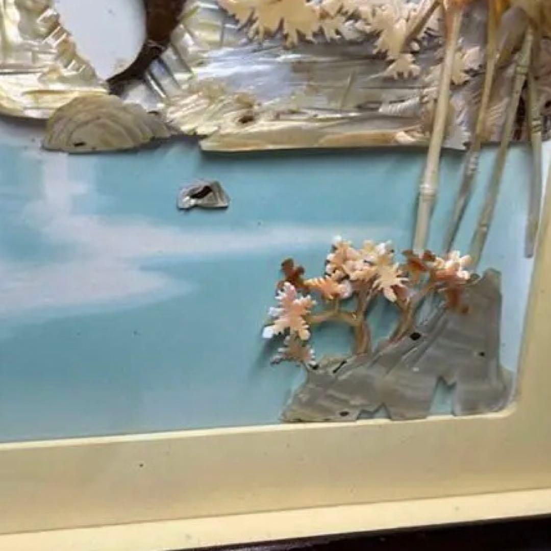 中国工芸 螺鈿画「桂林象鼻山」額装 壁掛け 41×25cm