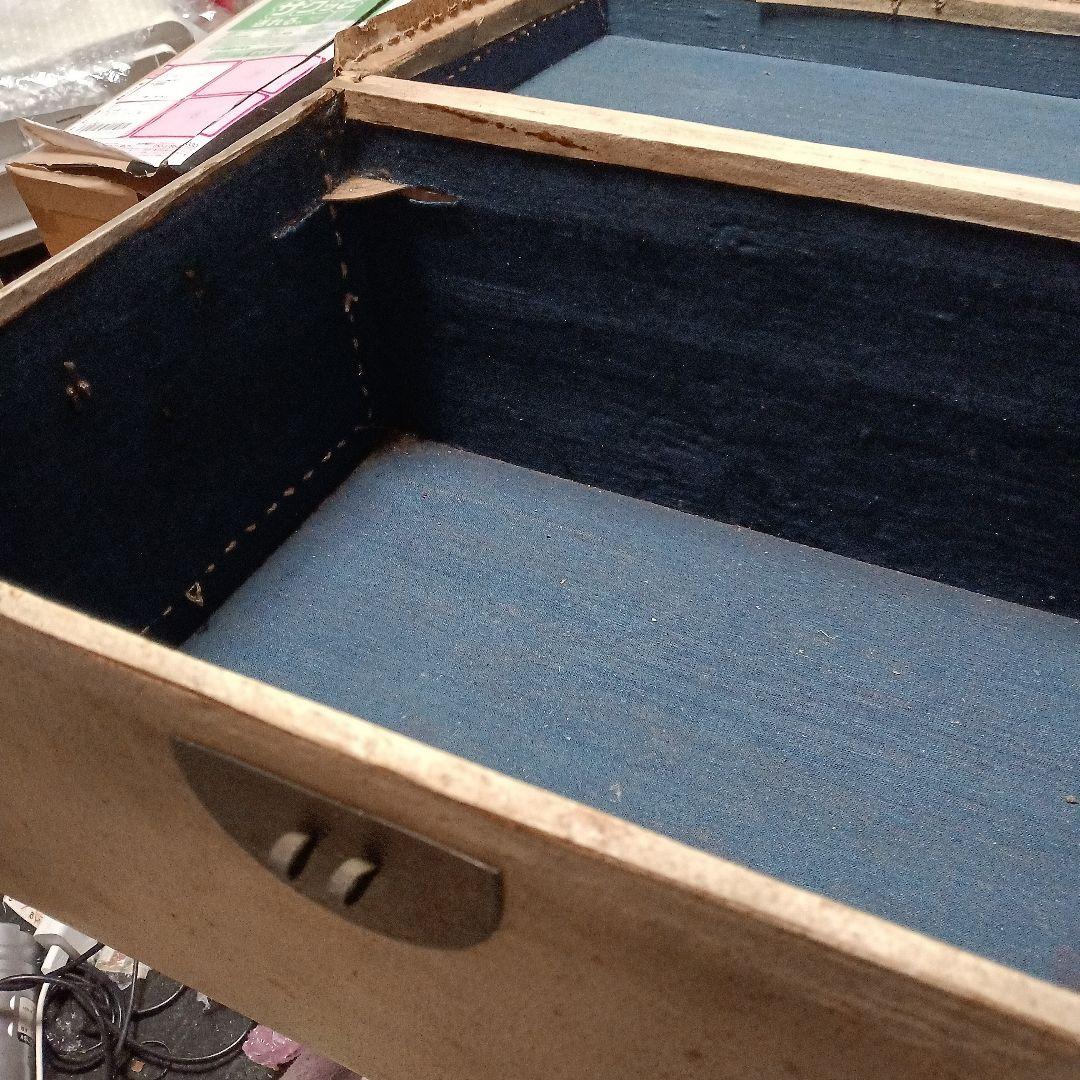 大正レトロ　海上萬昌威造　表面皮　木製箱 青い内装