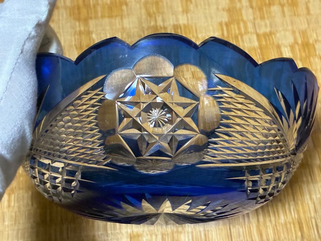 切子ガラス 江戸切子 薩摩切子 コバルトブルー カットガラスボウル ガラス鉢