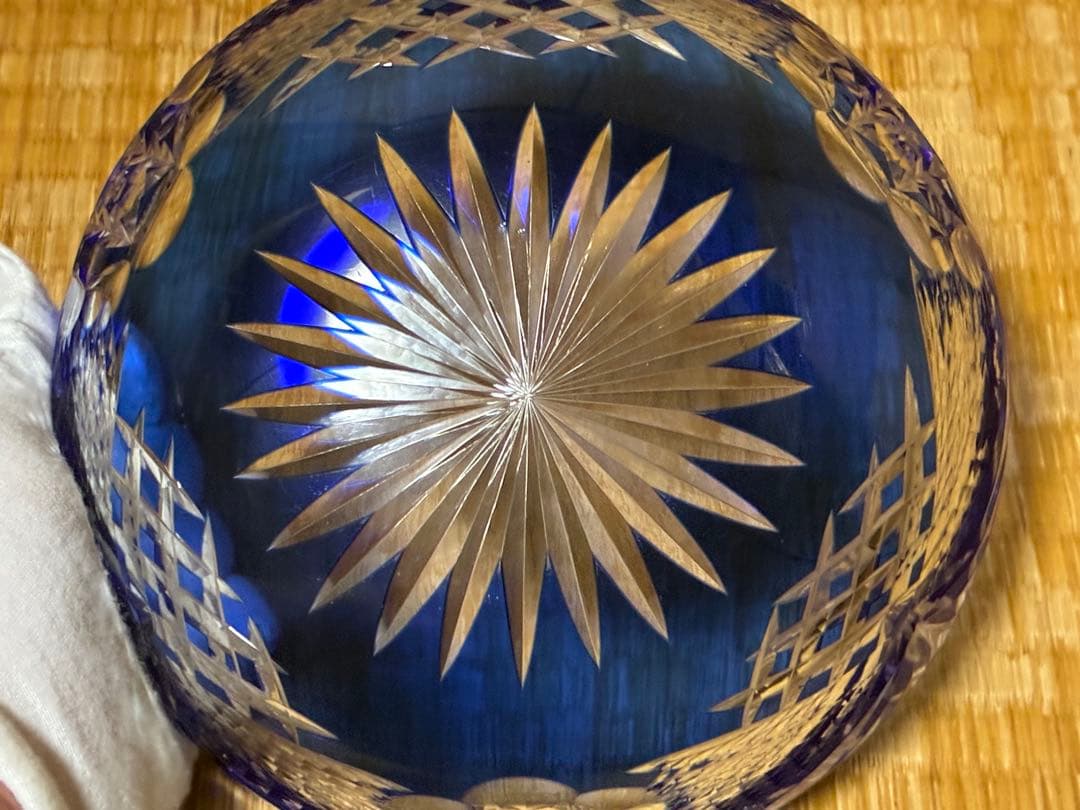 切子ガラス 江戸切子 薩摩切子 コバルトブルー カットガラスボウル ガラス鉢