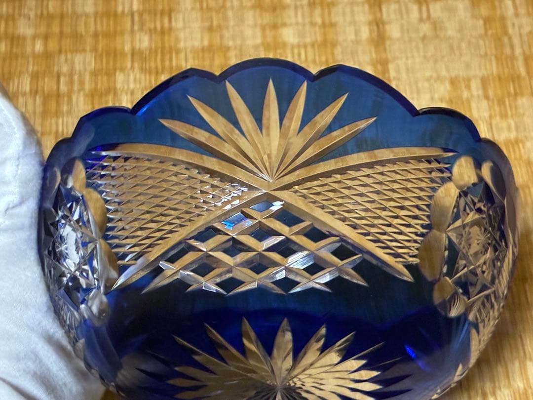 切子ガラス 江戸切子 薩摩切子 コバルトブルー カットガラスボウル ガラス鉢