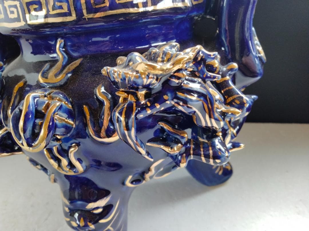 青磁龍文金彩香炉