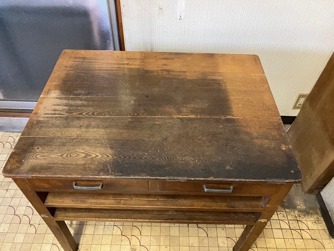 レトロ商品　アンティーク木製作業台 引き出し付き