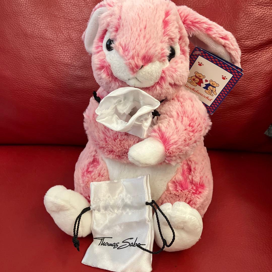 ドイツ製kuschelwuschelピンクウサギぬいぐるみ宝石入れ袋付