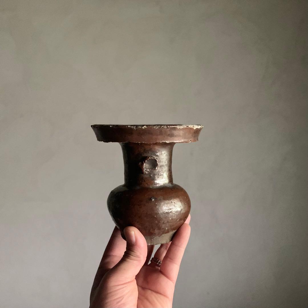 鉄釉 仏花器 江戸後期 美濃 古美術 古道具 アンティーク 花立