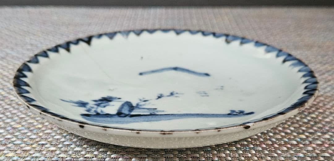 【本物保証❗️】江戸時代初期　初期伊万里　染付　山水帆掛舟渡り鳥図14.0cm皿